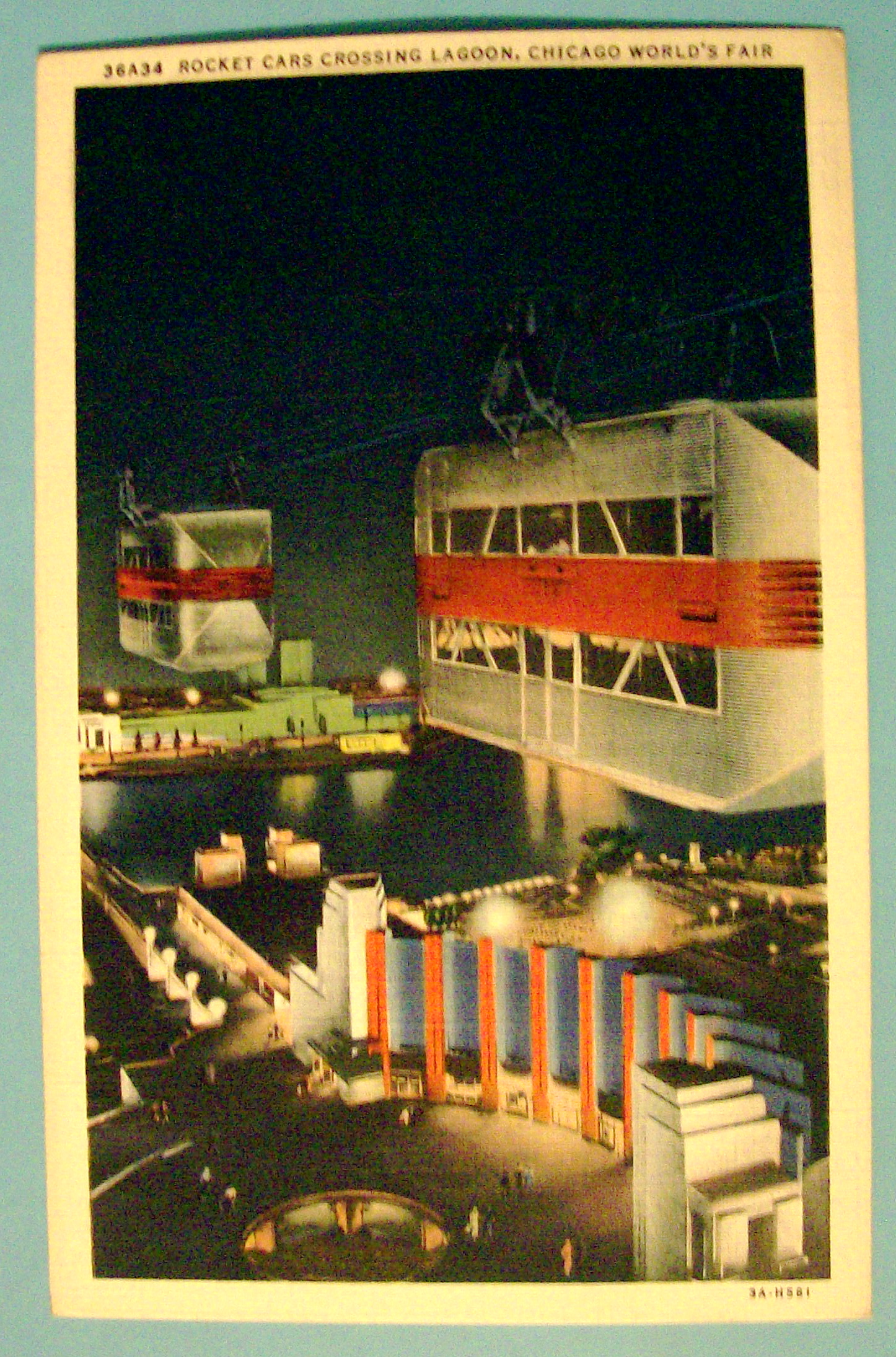 Rocket Cars Cross Lagoon Postcard (Century Of Progress)
