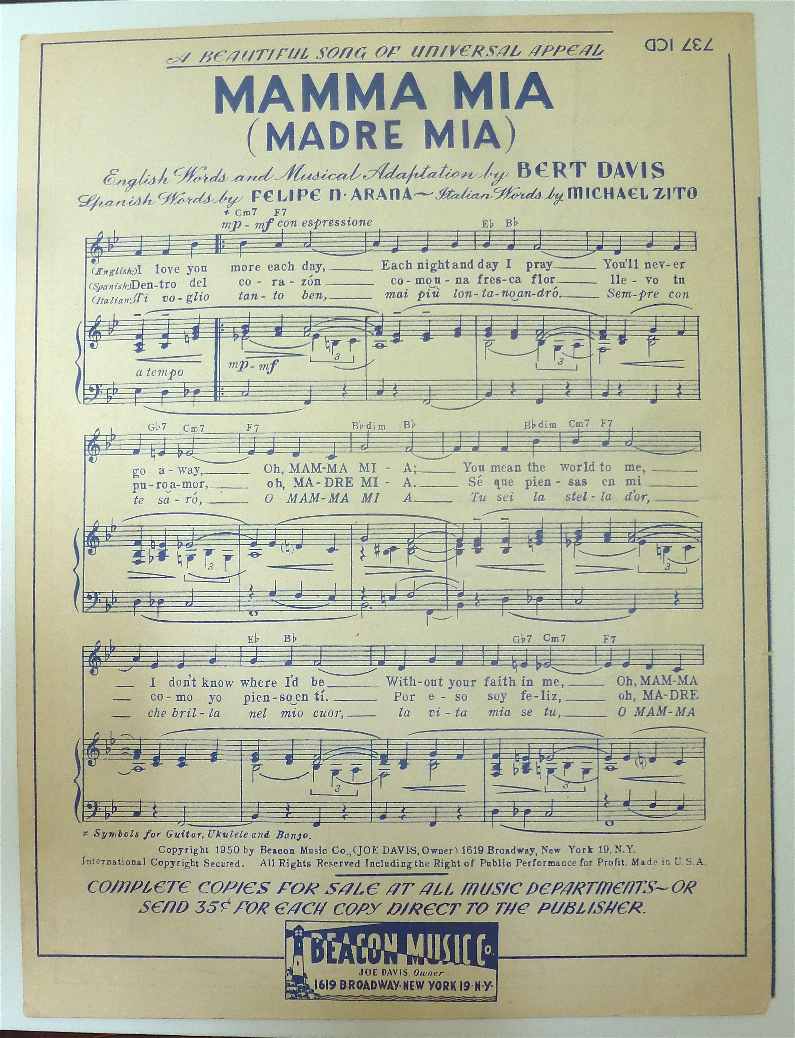 Sheet Music For 1949 Daddy's Little Girl
