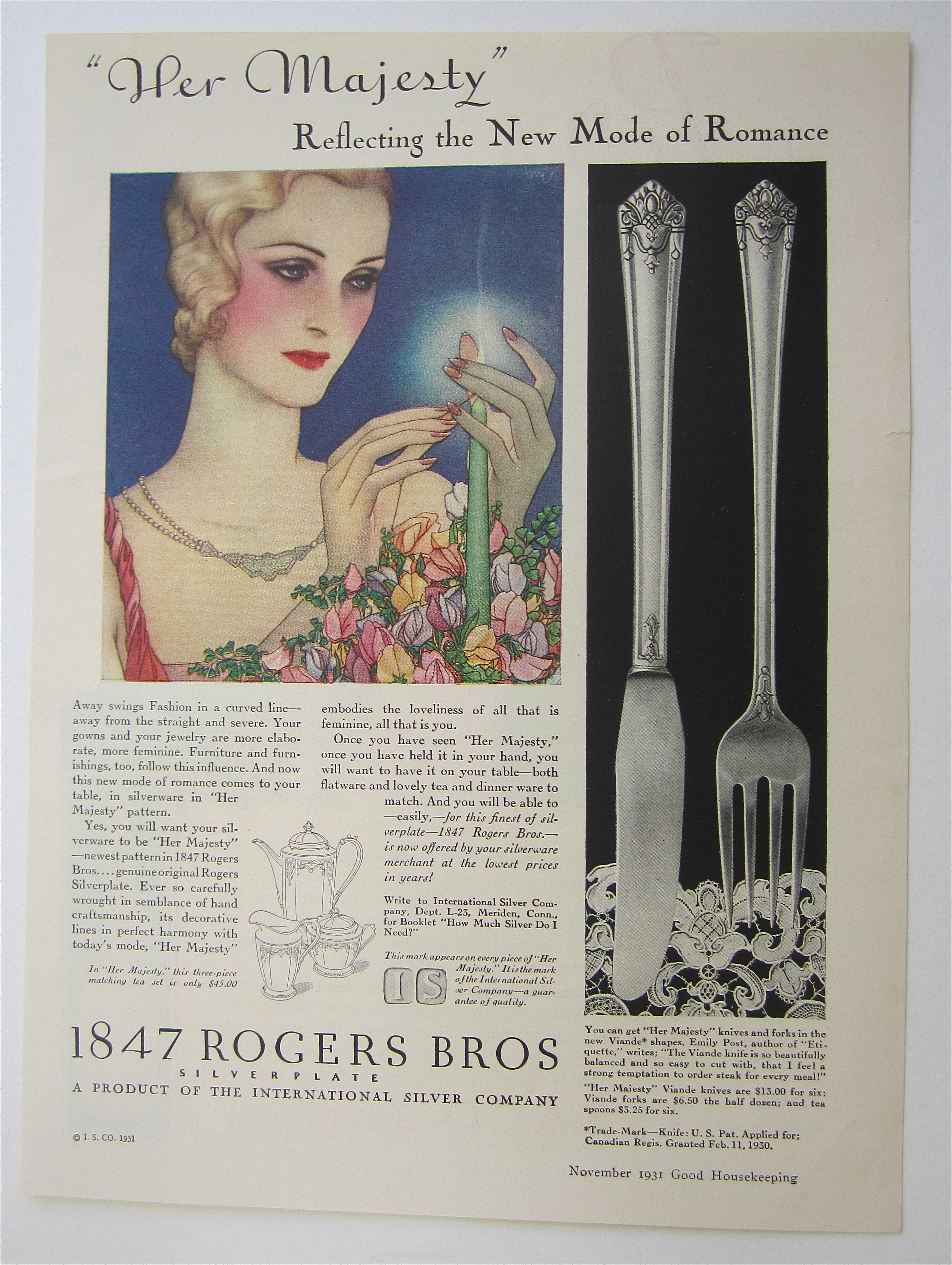 1931 1847 Rogers Bros. with Woman Lighting Candle