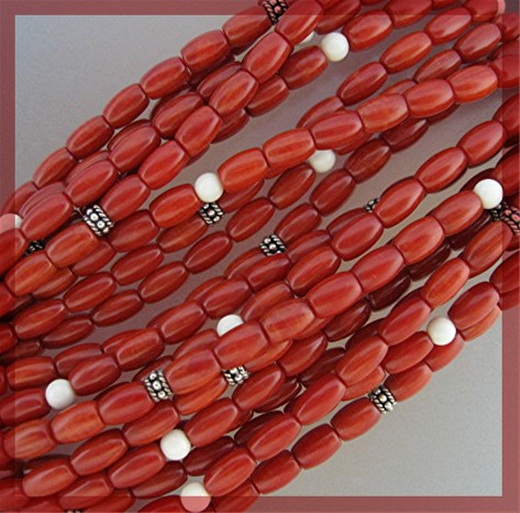 Necklace Mediterranean Coral Sterling Silver 9 Strand
