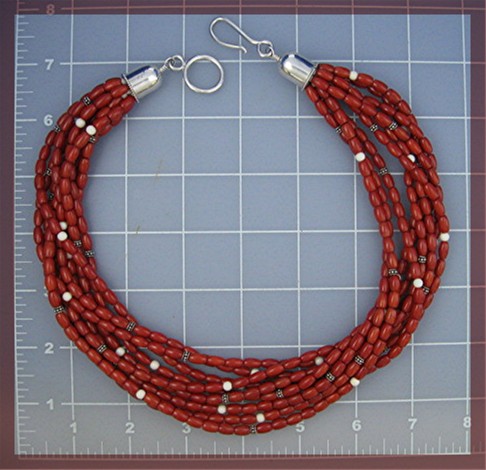 Necklace Mediterranean Coral Sterling Silver 9 Strand