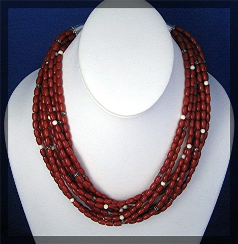 Necklace Mediterranean Coral Sterling Silver 9 Strand
