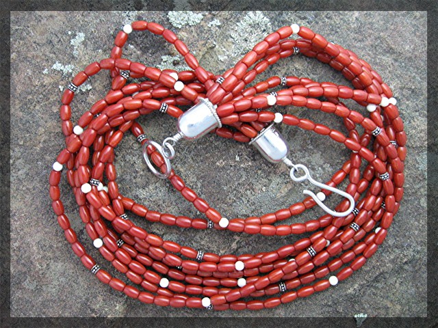 Necklace Mediterranean Coral Sterling Silver 9 Strand