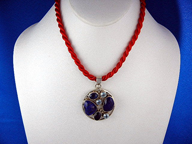 Pendant Sterling Silver Blue Topaz Lapis Iolite