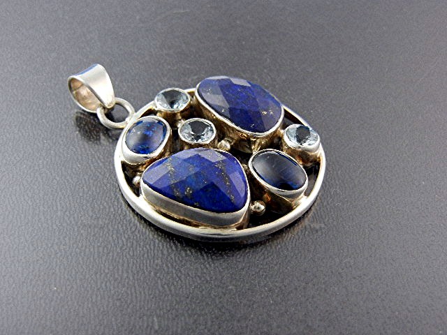 Pendant Sterling Silver Blue Topaz Lapis Iolite