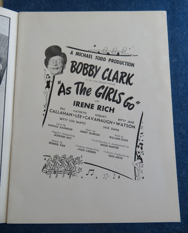 Original 1948 Michael Todd Presents Bobby Clark In Musical Comedy As The Girls Go Theater Program (Petty Cover)