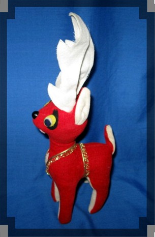 Christmas Red White Gold Velvet Reindeer Standing