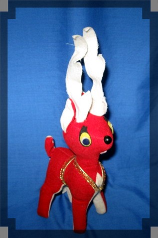 Christmas Red White Gold Velvet Reindeer Standing
