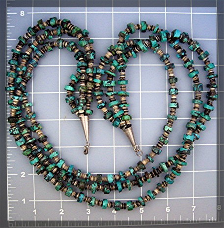 Necklace Turquoise Heishi 3 Strand Sterling Silver Poin