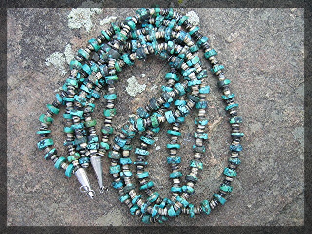Necklace Turquoise Heishi 3 Strand Sterling Silver Poin