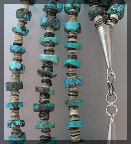 Necklace Turquoise Heishi 3 Strand Sterling Silver Poin