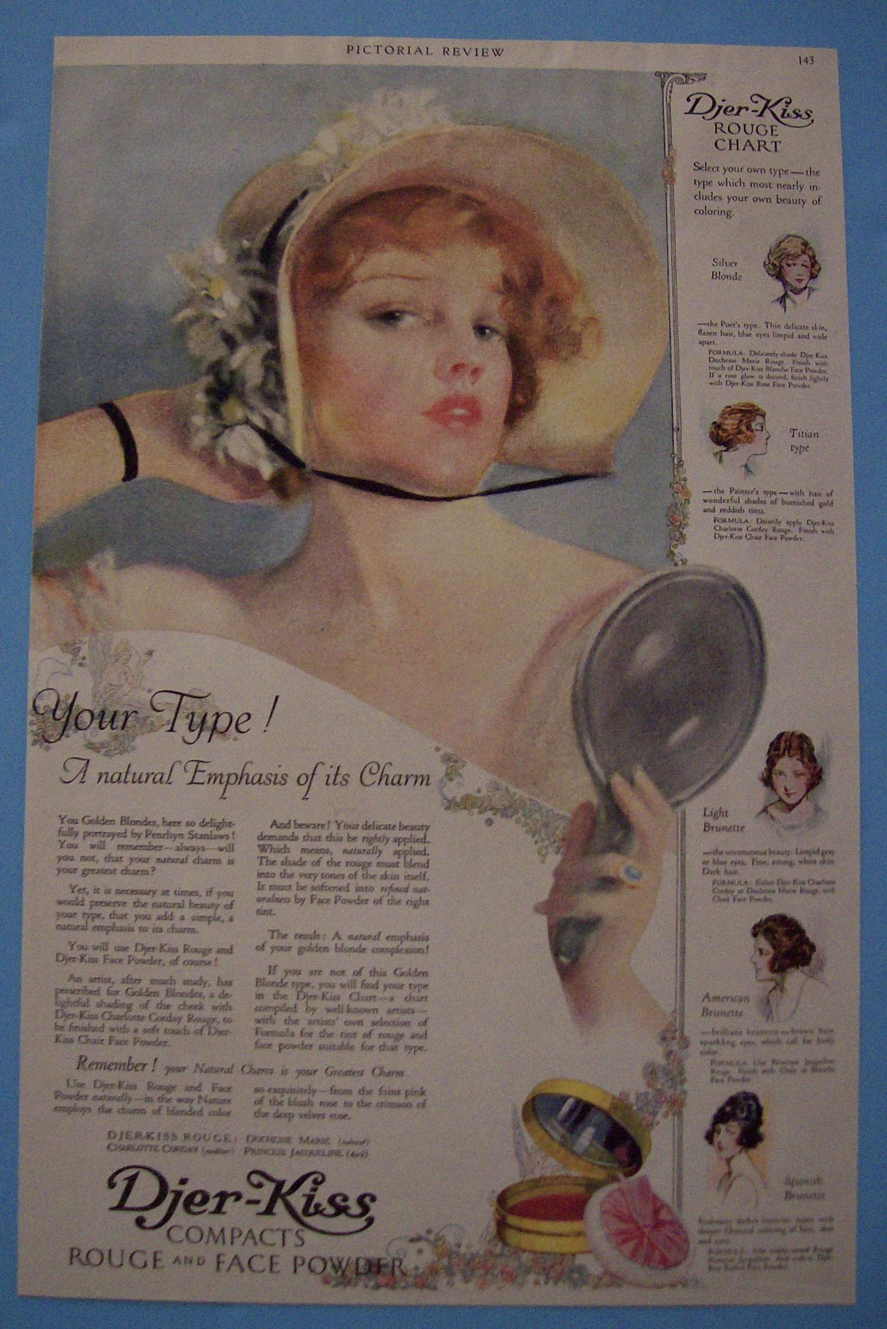 1919 Djer-Kiss Compacts w/ Lovely Woman Holding Mirror