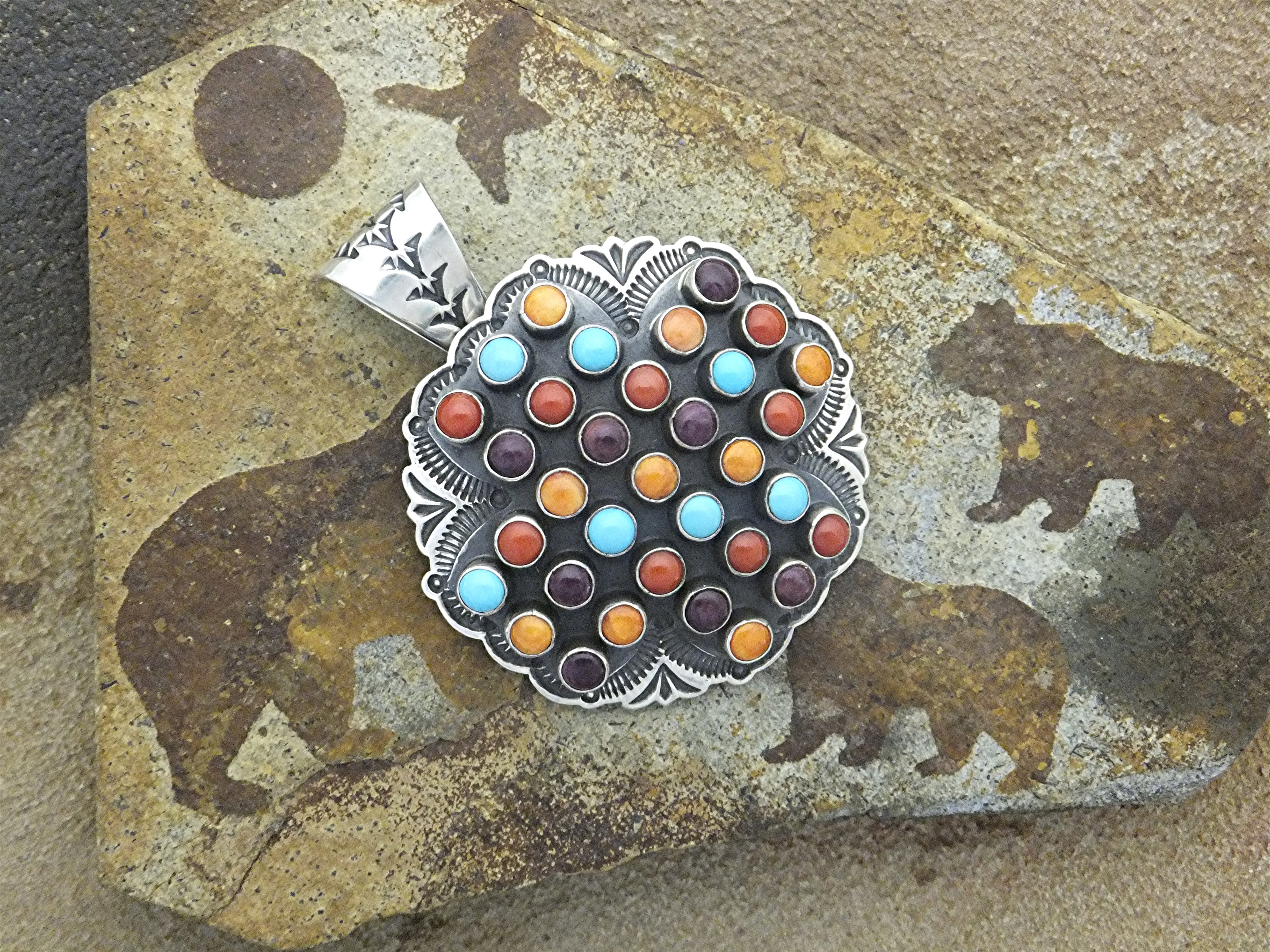 Navajo SUNSHINE REEVES Turquoise Spiny Oyster Pendant