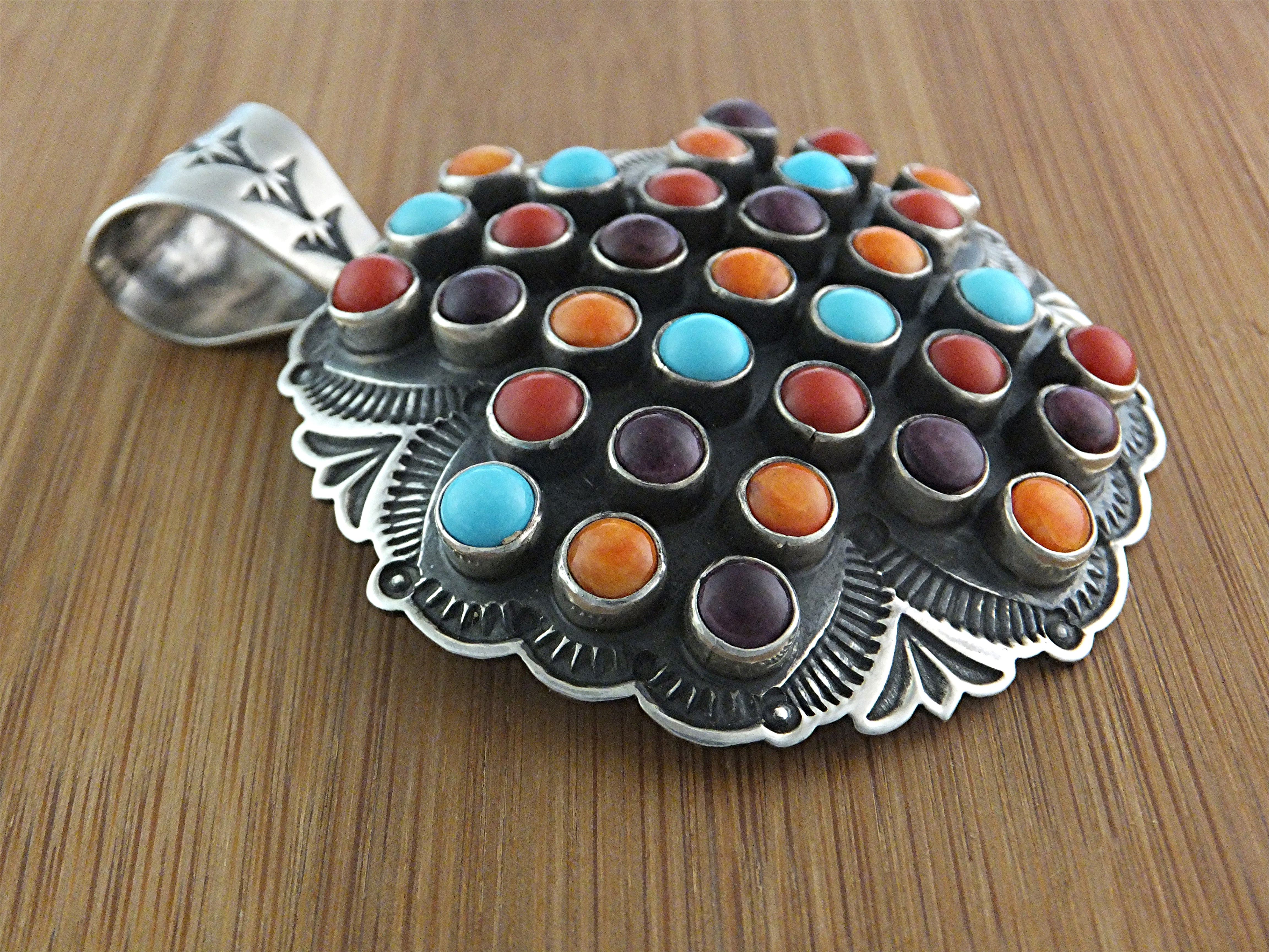 Navajo SUNSHINE REEVES Turquoise Spiny Oyster Pendant
