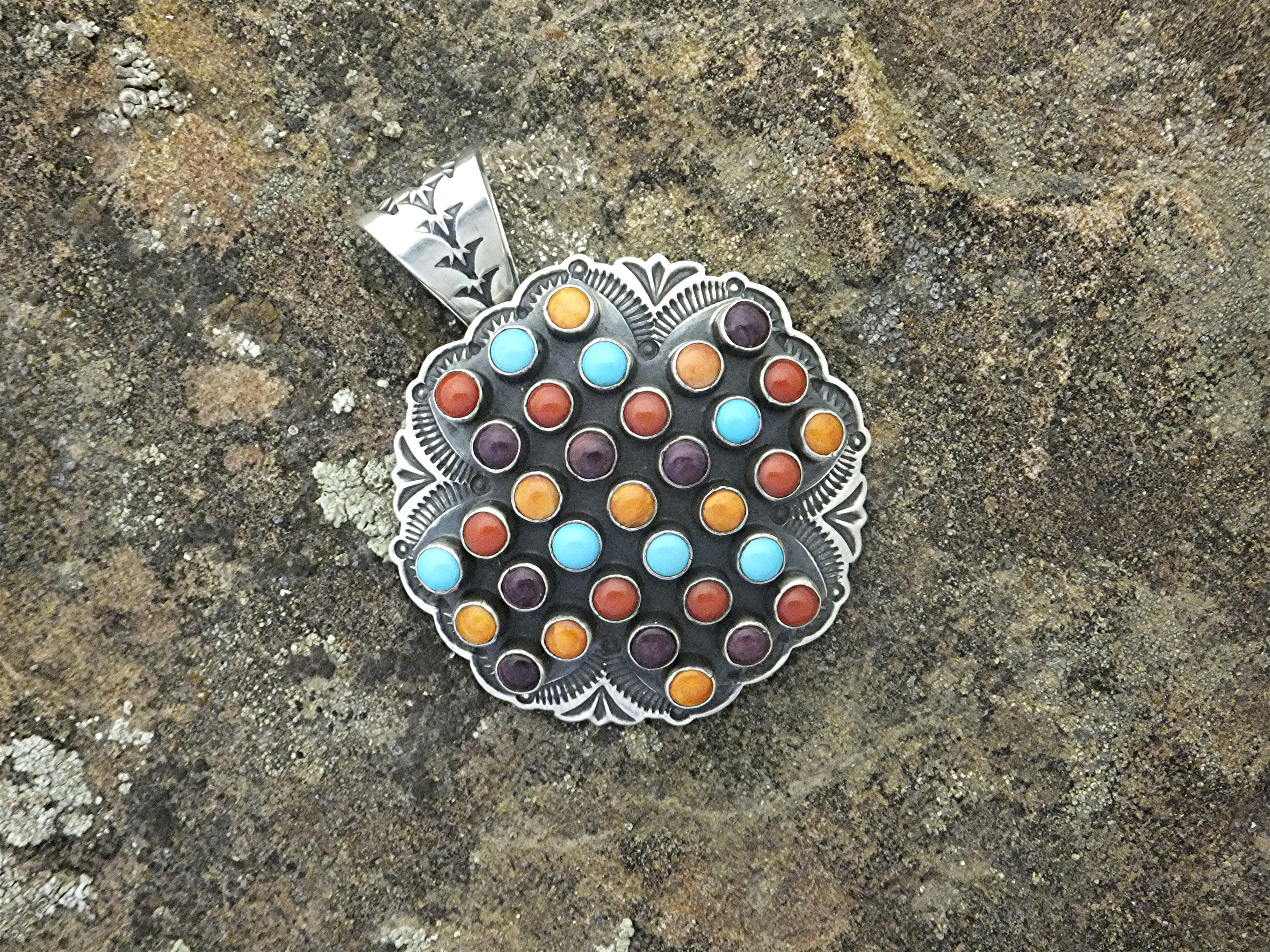 Navajo SUNSHINE REEVES Turquoise Spiny Oyster Pendant