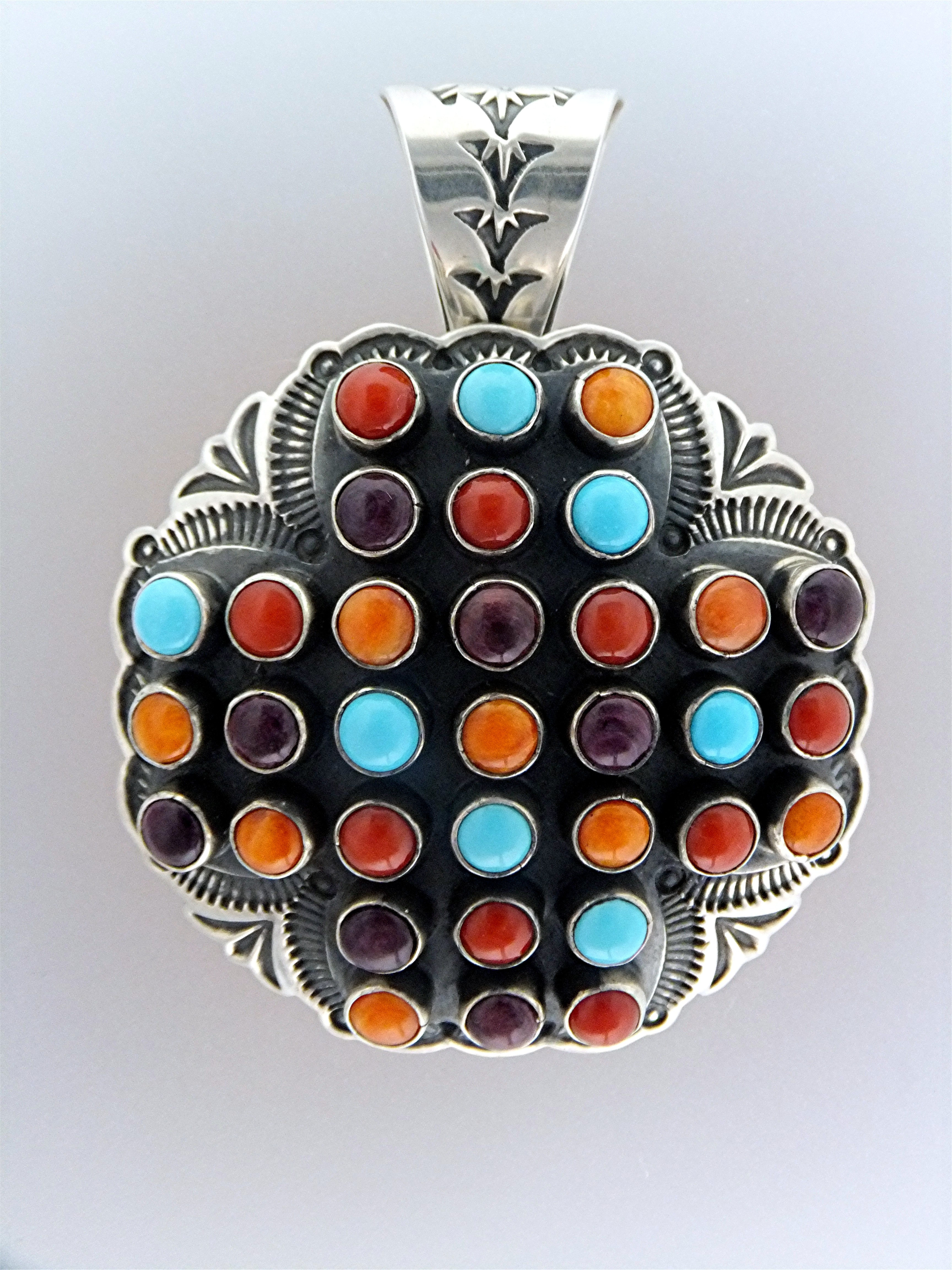 Navajo SUNSHINE REEVES Turquoise Spiny Oyster Pendant