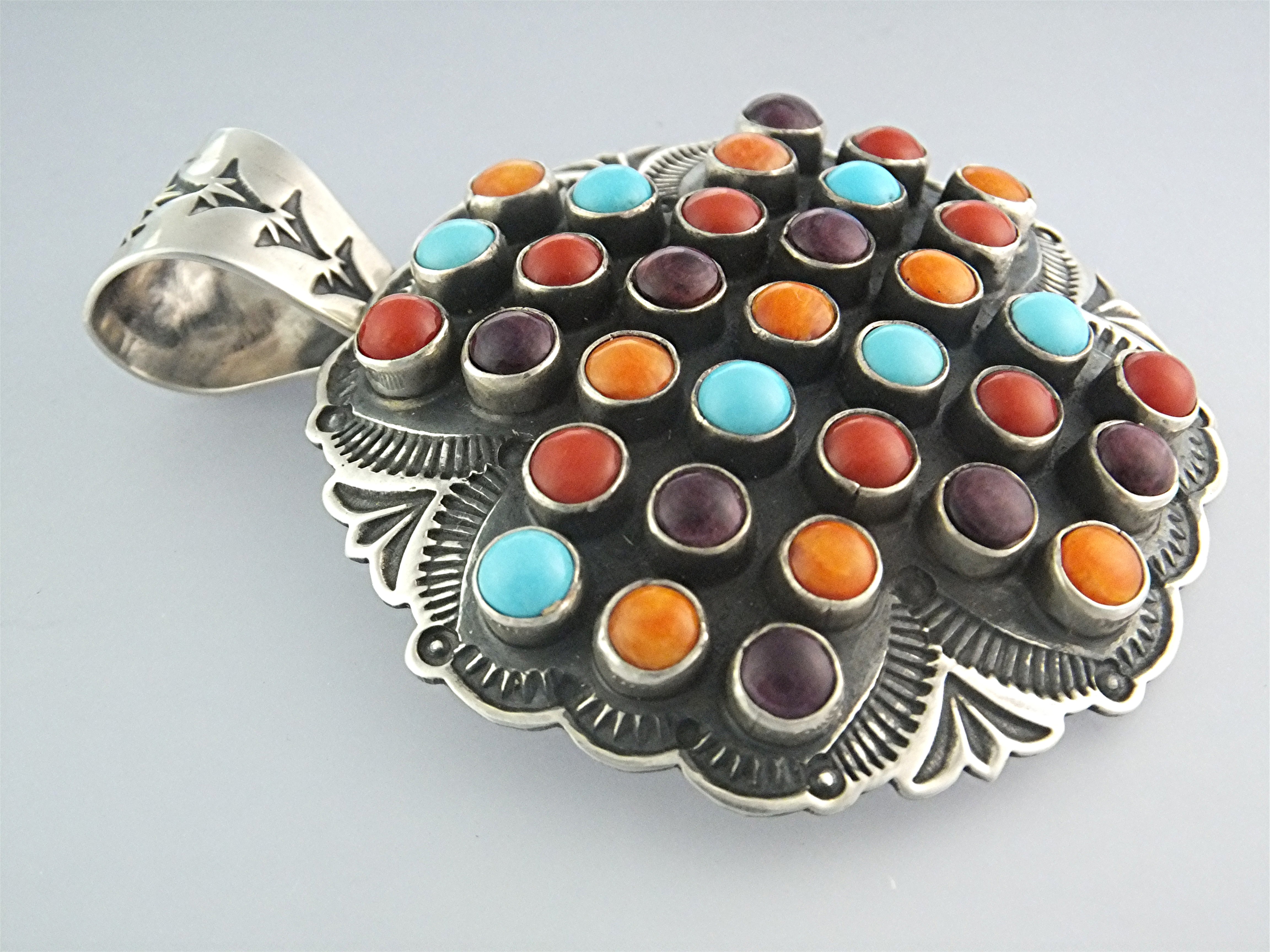 Navajo SUNSHINE REEVES Turquoise Spiny Oyster Pendant