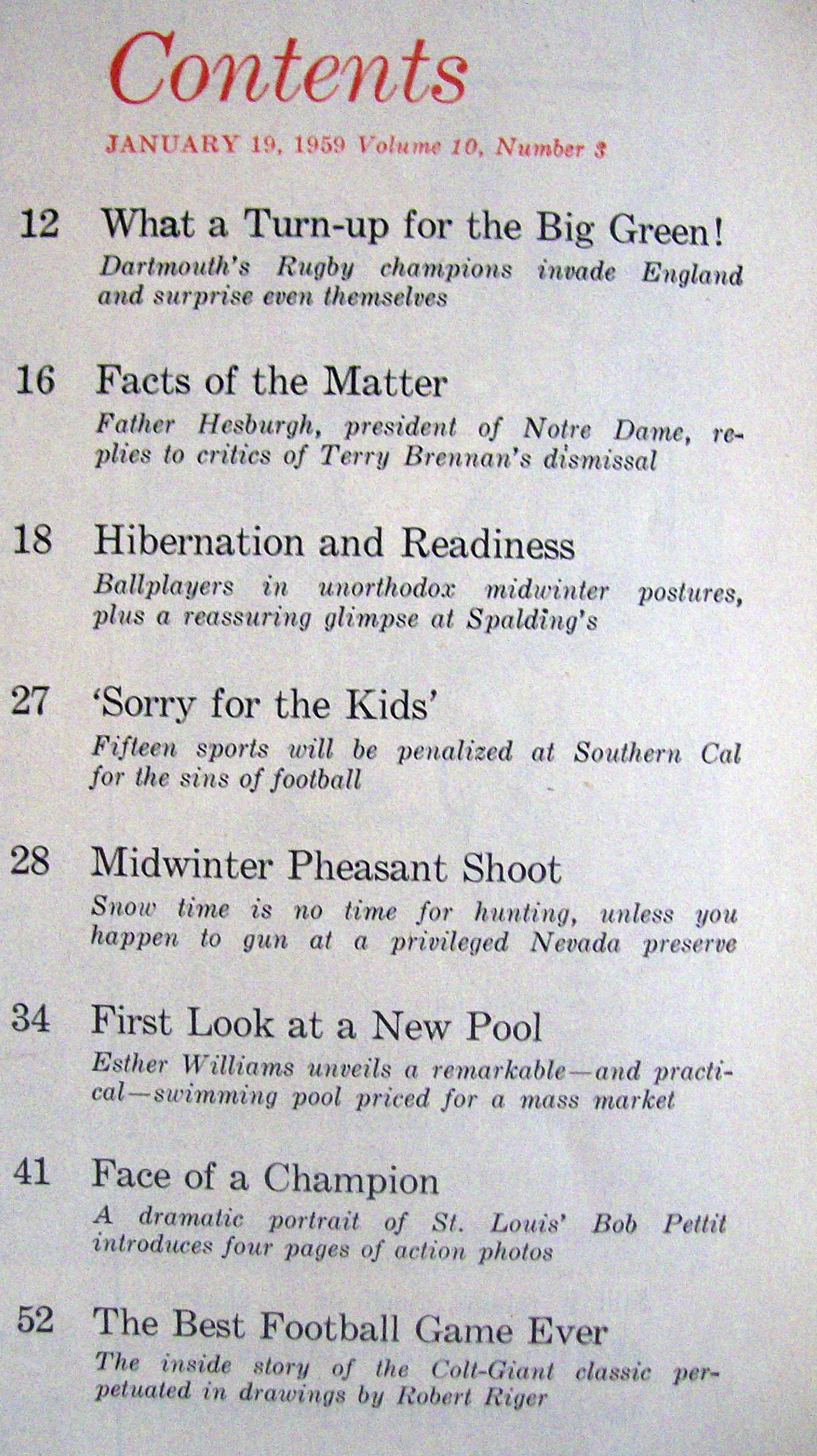 Sports Illustrated Magazine - January 19, 1959