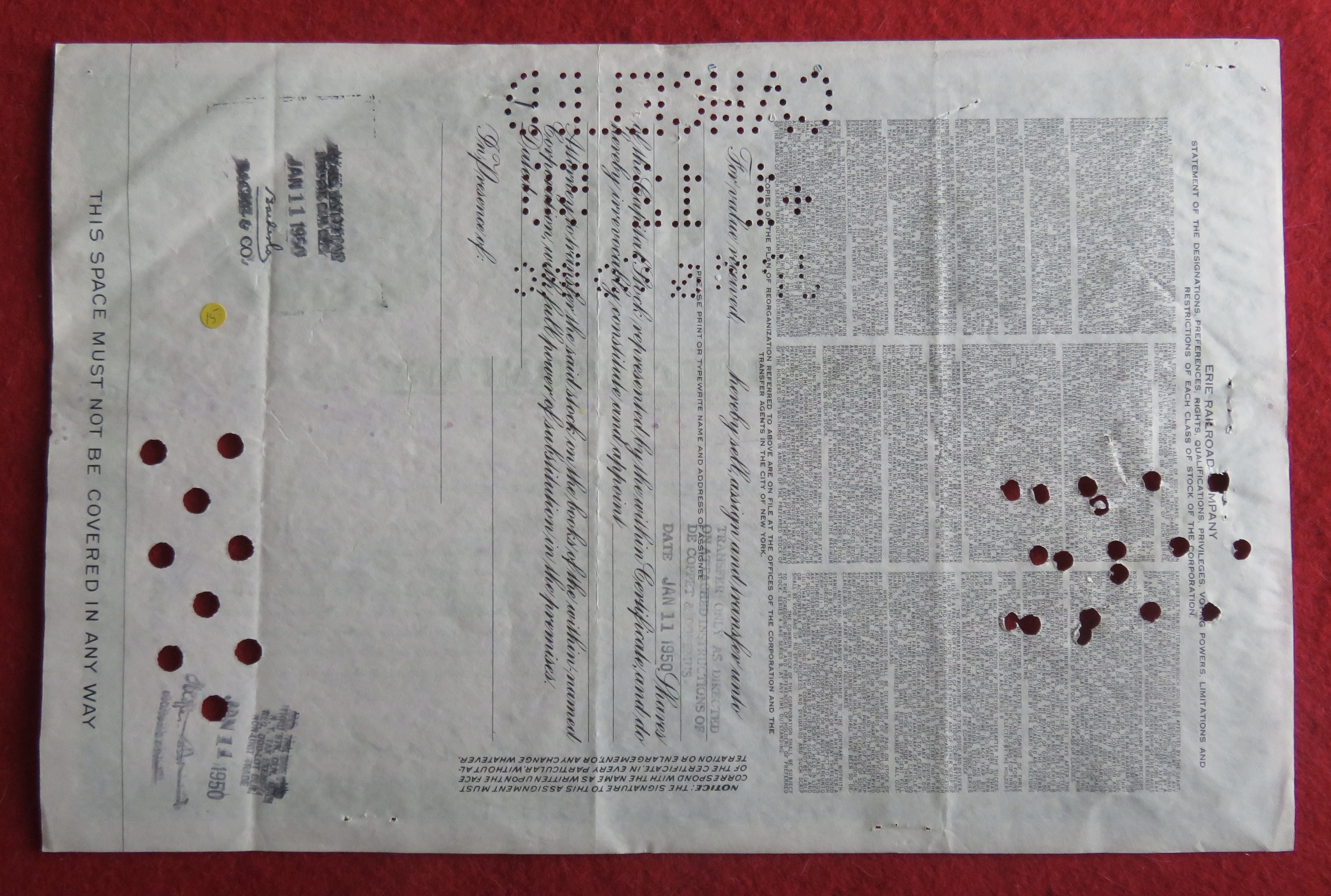 1949 Erie Railroad Company Stock Certificate