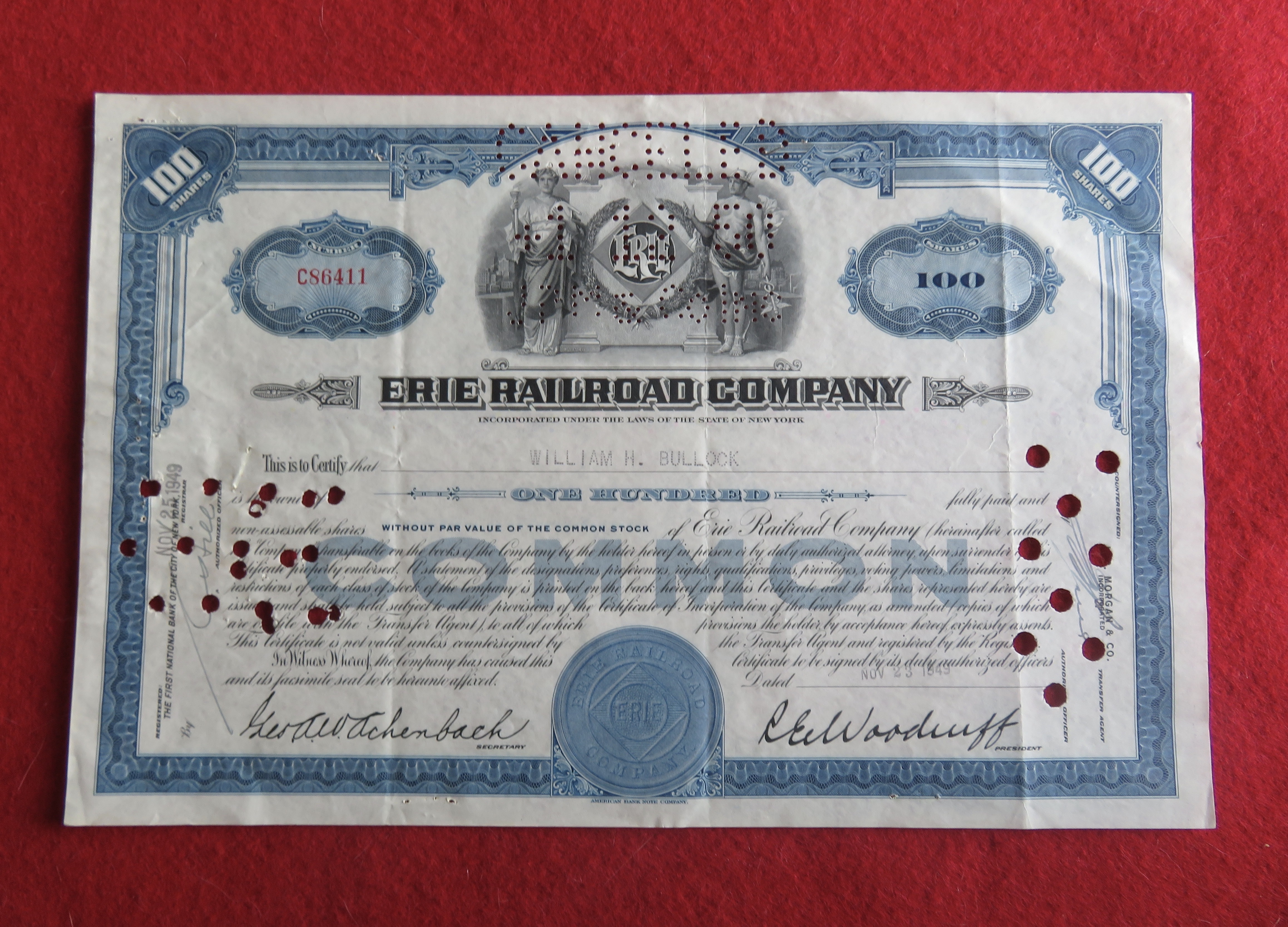 1949 Erie Railroad Company Stock Certificate