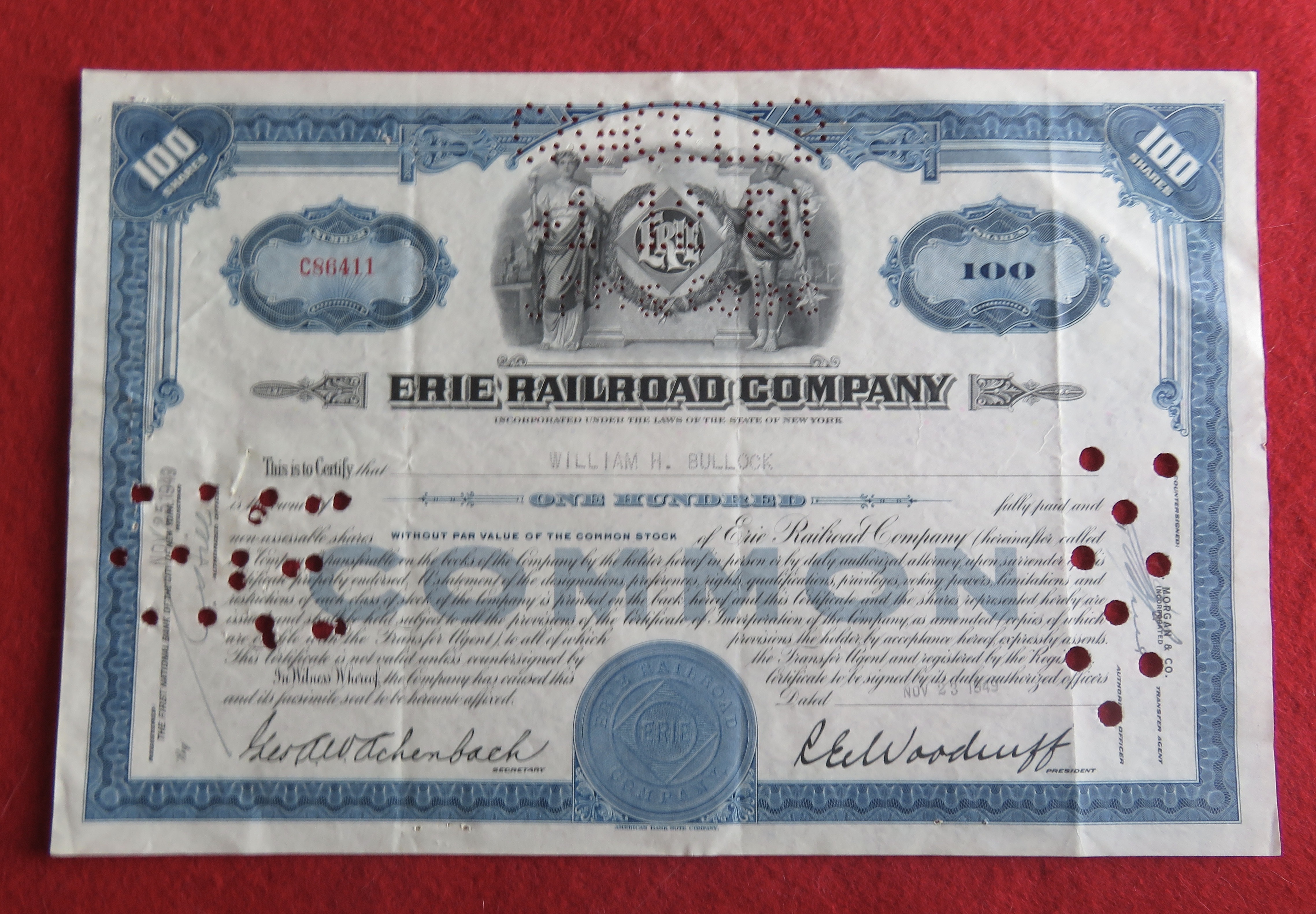 1949 Erie Railroad Company Stock Certificate
