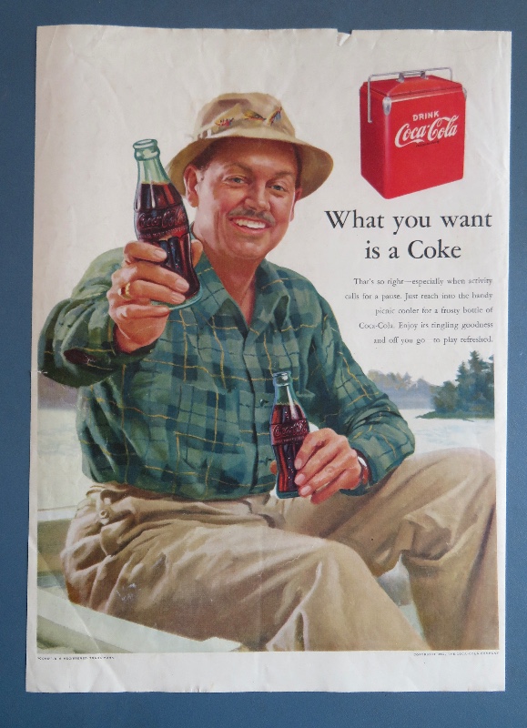 1952 Coca Cola (Coke) with Man in a Boat Holding a Bottle of Coke