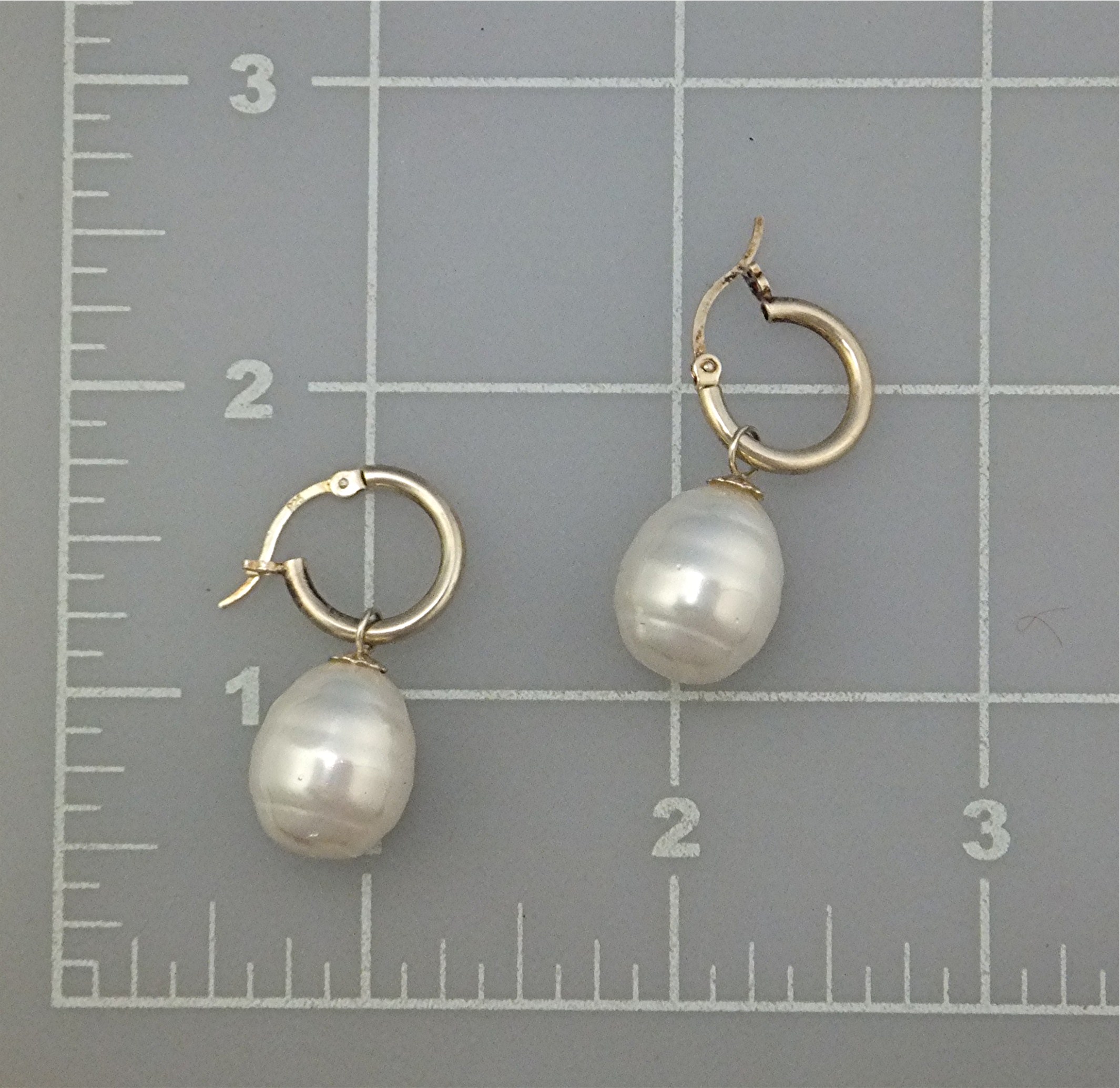 Earrings Sterling Silver Pierced Hoops 14mm Shell Pearl