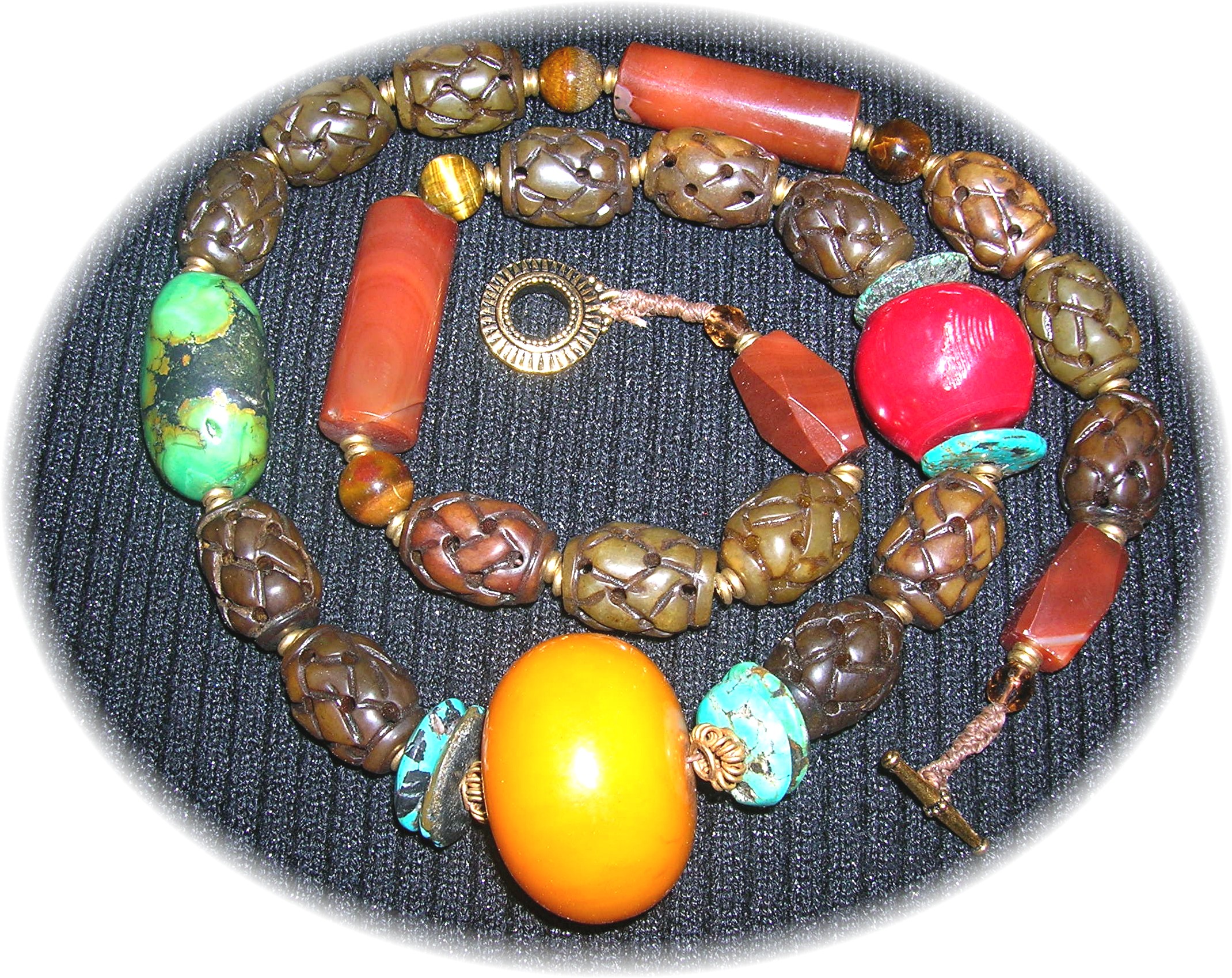 Necklace Jade Turquoise Amber Carnelian Coral
