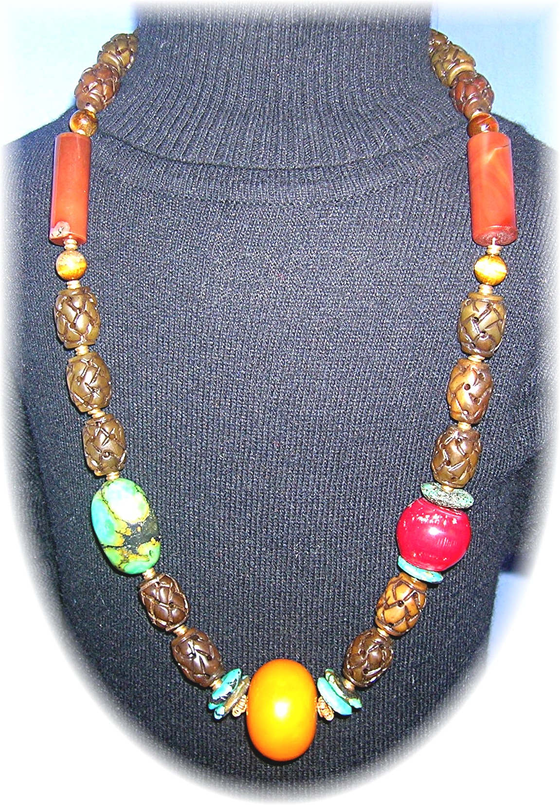 Necklace Jade Turquoise Amber Carnelian Coral