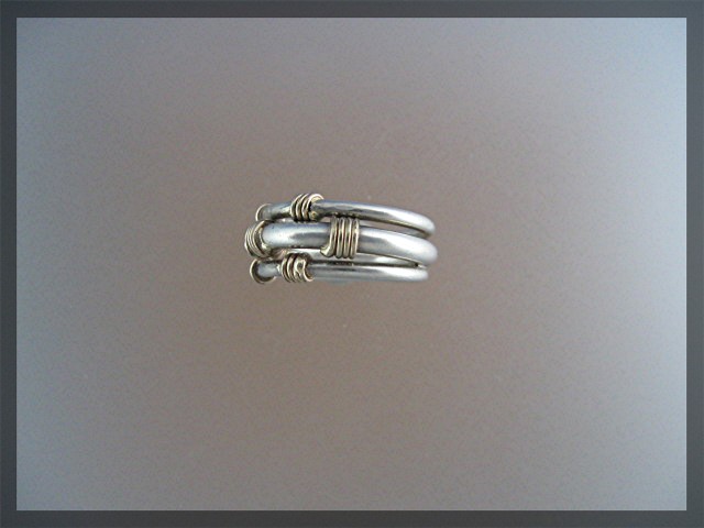 Ring Sterling Silver Gold Triple  Band