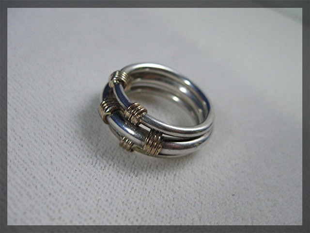 Ring Sterling Silver Gold Triple  Band