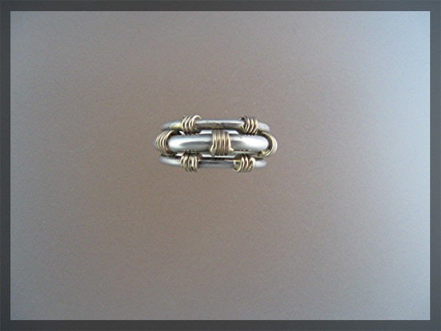 Ring Sterling Silver Gold Triple  Band