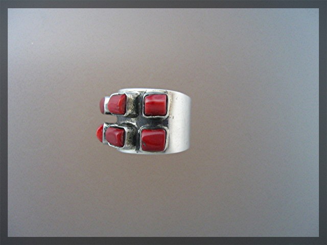 Sterling Silver 6 Stone  Coral Ring