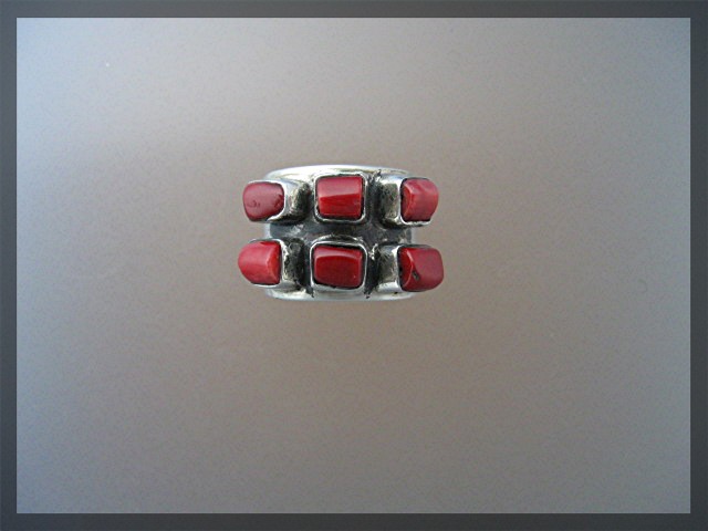 Sterling Silver 6 Stone  Coral Ring