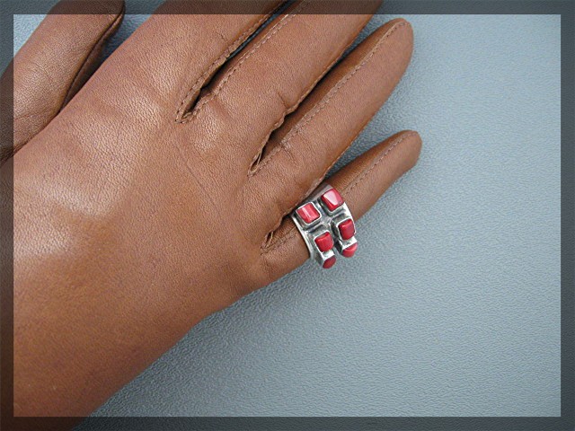 Sterling Silver 6 Stone  Coral Ring