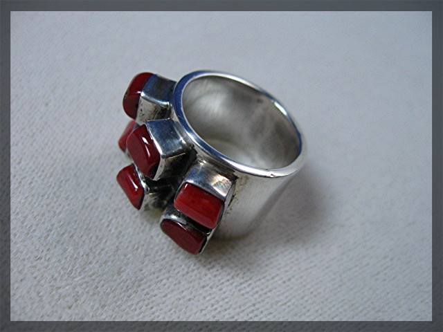 Sterling Silver 6 Stone  Coral Ring