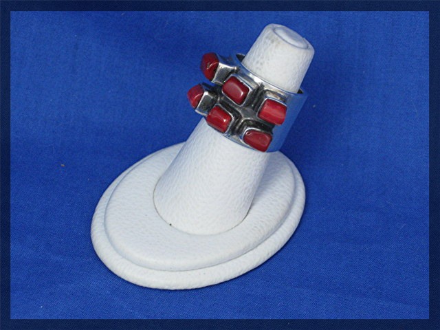 Sterling Silver 6 Stone  Coral Ring