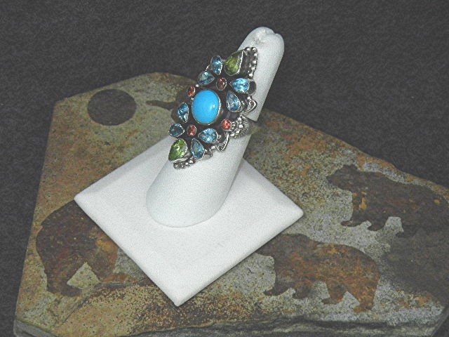 Leo Feeney Sterling Silver Turquoise Peridot Topaz Ring