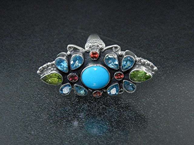 Leo Feeney Sterling Silver Turquoise Peridot Topaz Ring