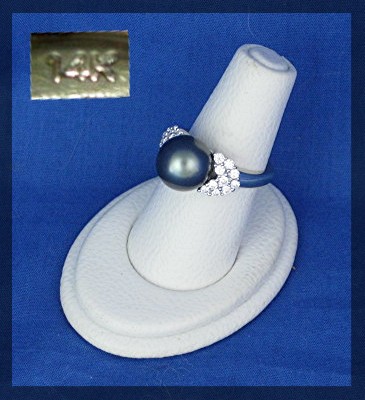 Ring 14 K White Gold Diamond 10mm Tahitian Pearl