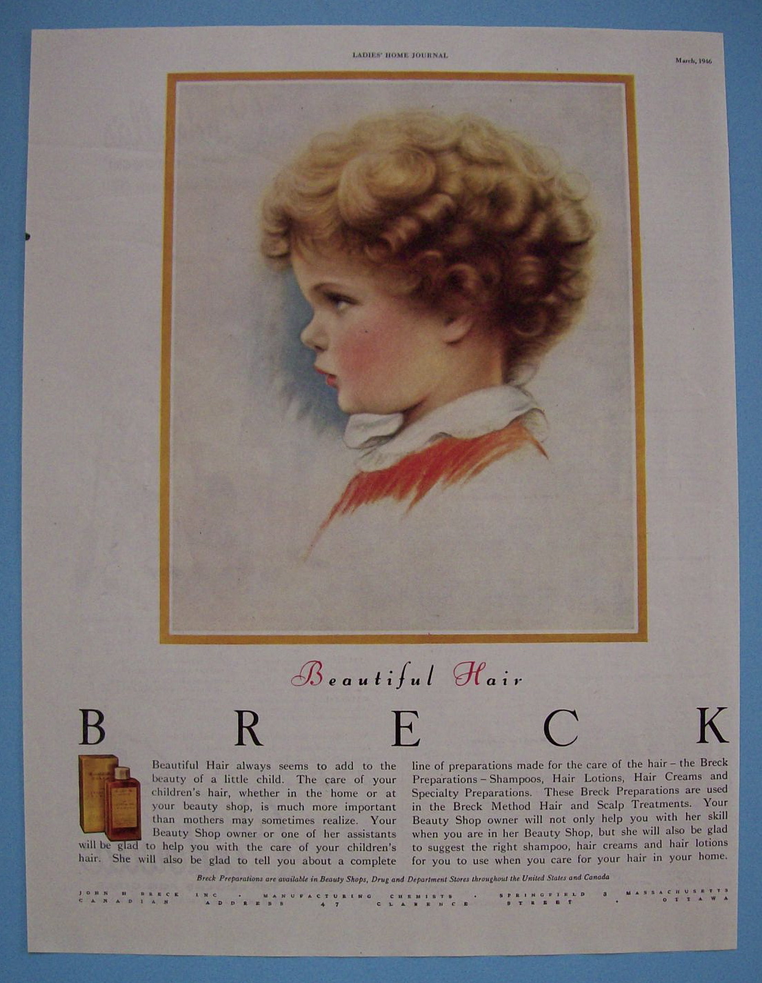 1946 Breck Shampoo with Side View Of Young Child
