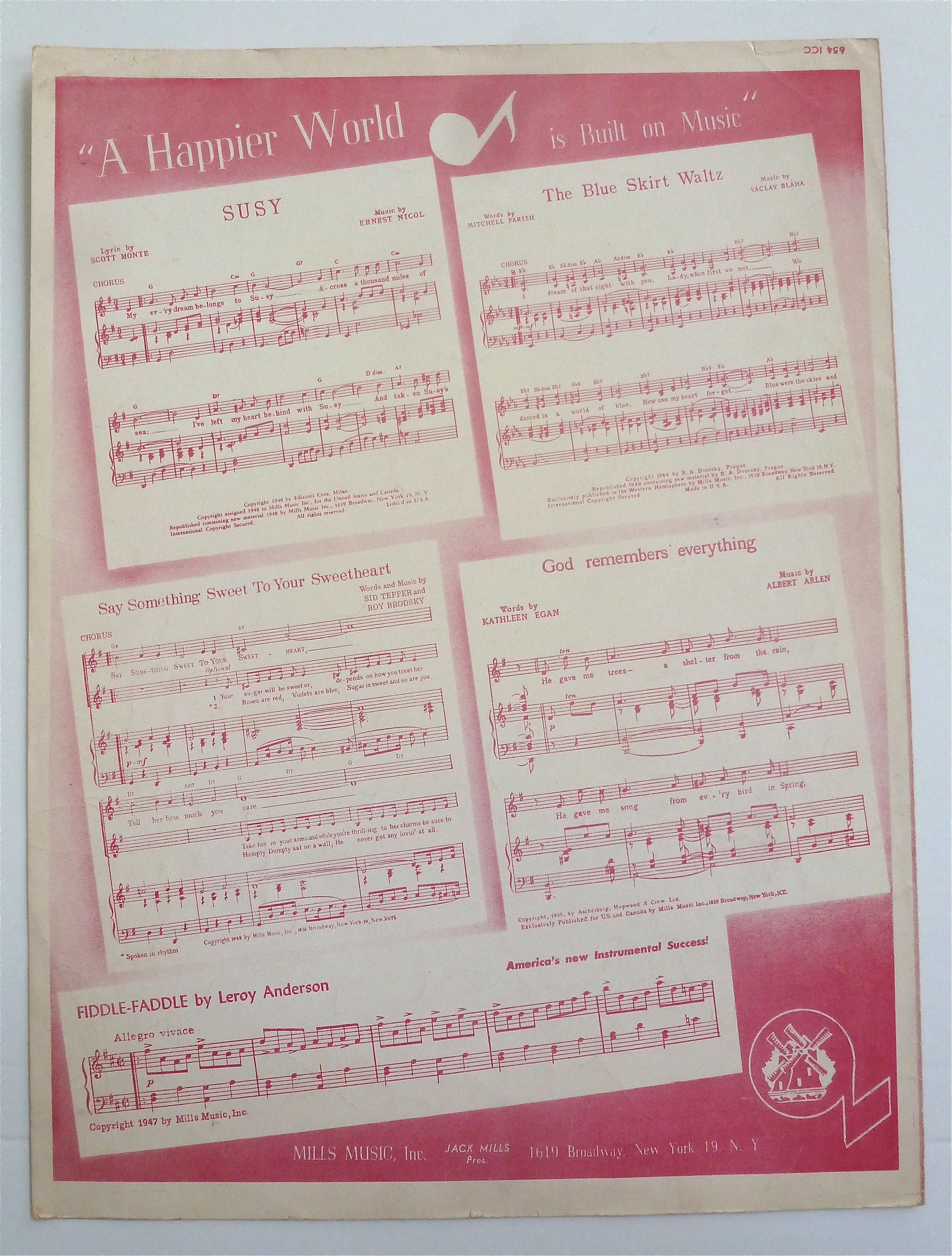 Sheet Music For 1948 Red Roses For A Blue Lady