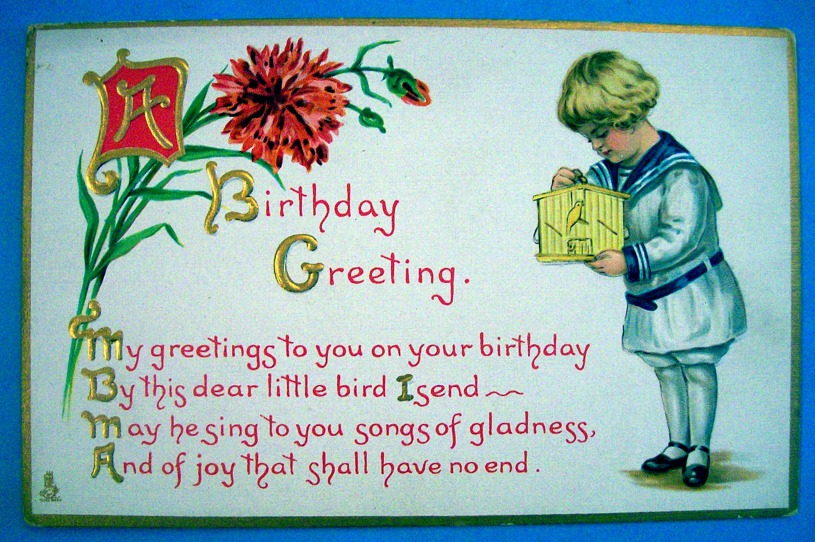 Birthday Children Postcard (Boy Holding Birdhouse)