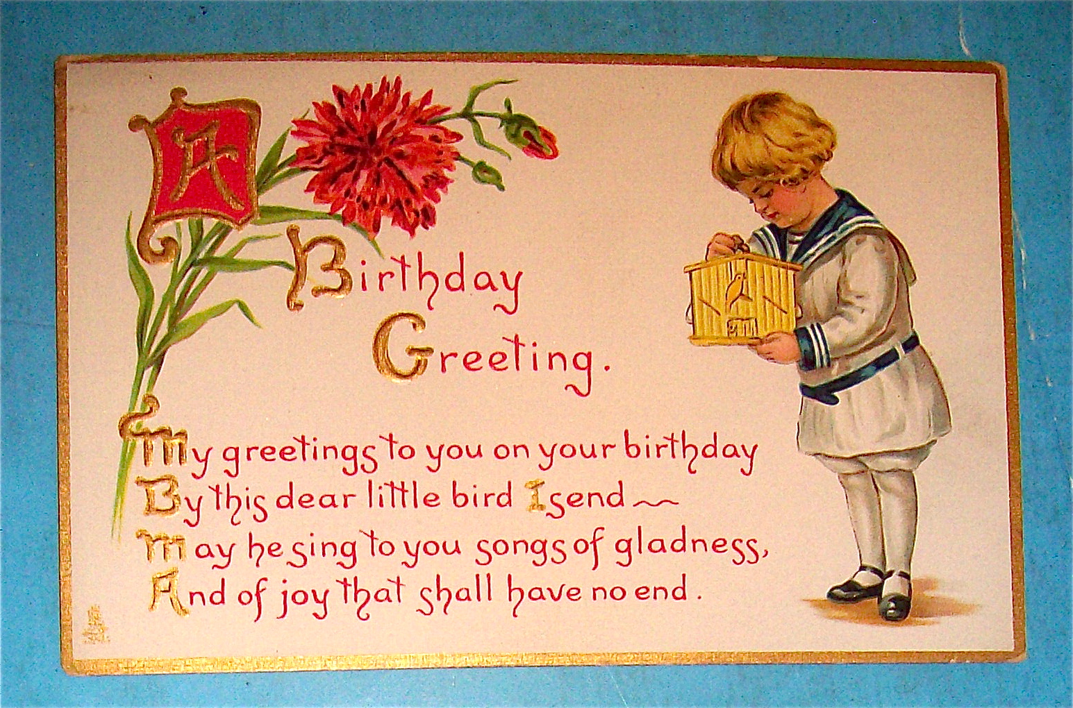 Birthday Children Postcard (Boy Holding Birdhouse)