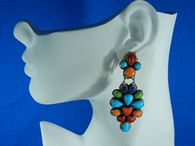 Navajo Turquoise Coral Gaspeite Sterling Silver Clips R