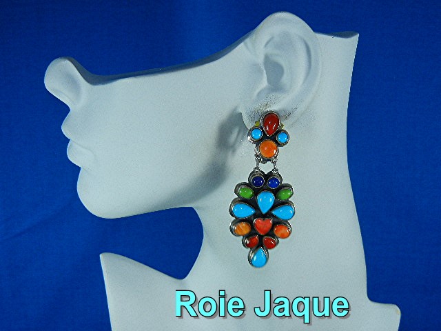 Navajo Turquoise Coral Gaspeite Sterling Silver Clips R