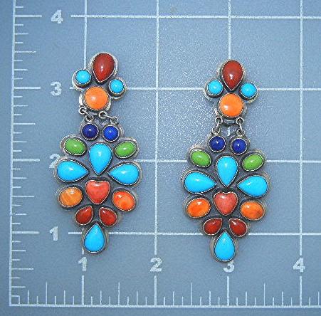 Navajo Turquoise Coral Gaspeite Sterling Silver Clips R