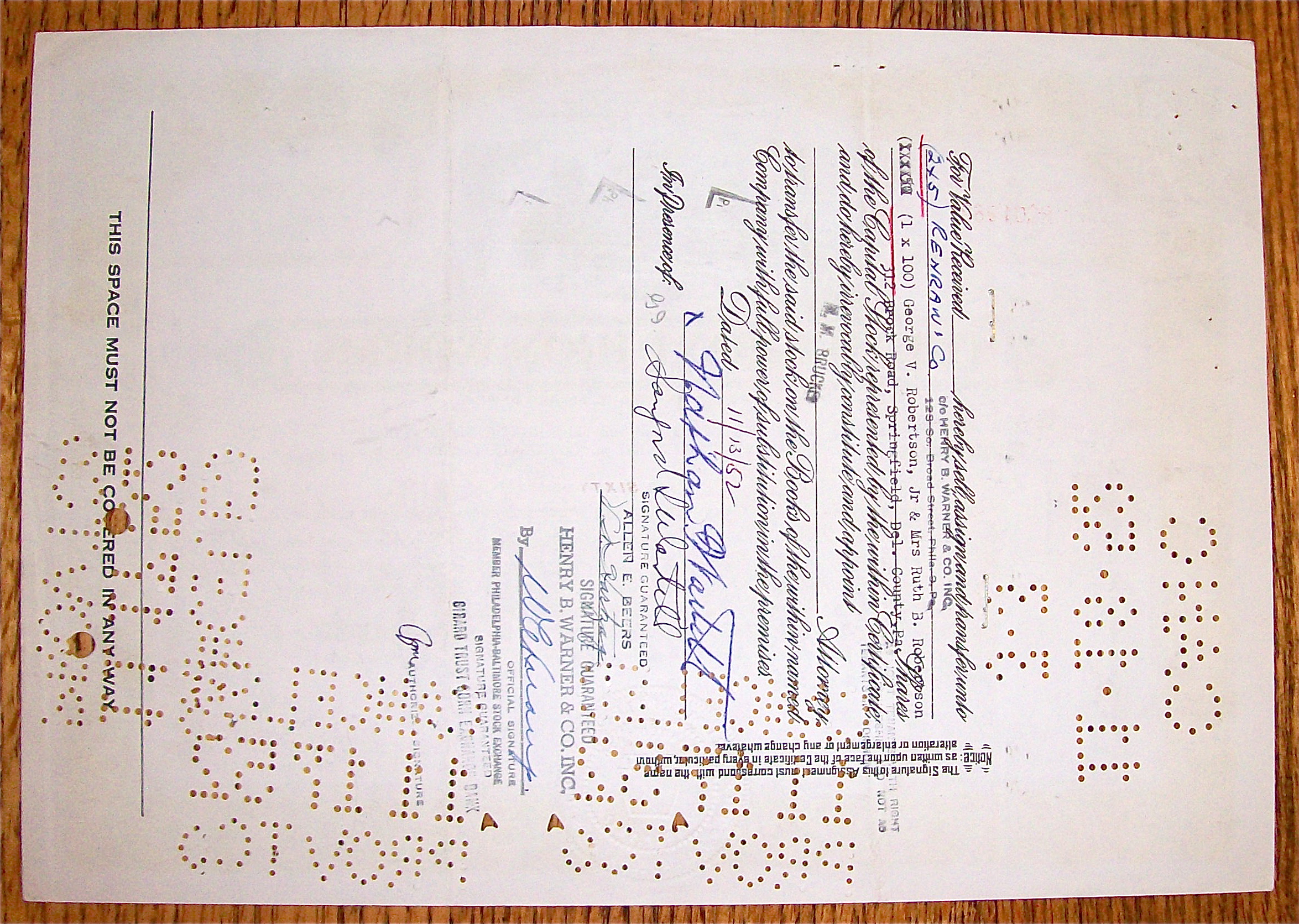 1949 Belmont Iron Works Stock Certificate
