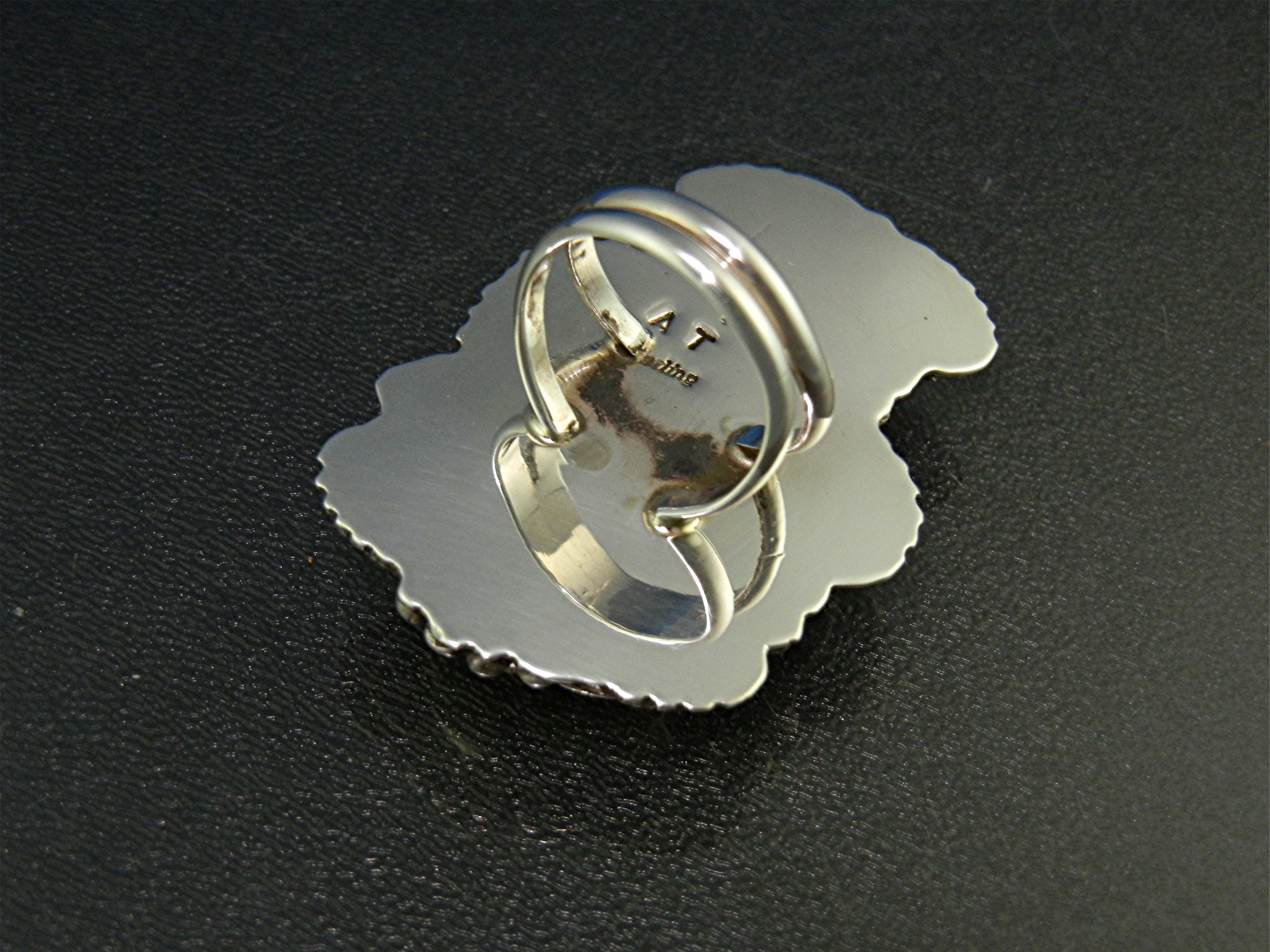 Navajo Gaspeite Coral Sterling Silver Ring Signed A T