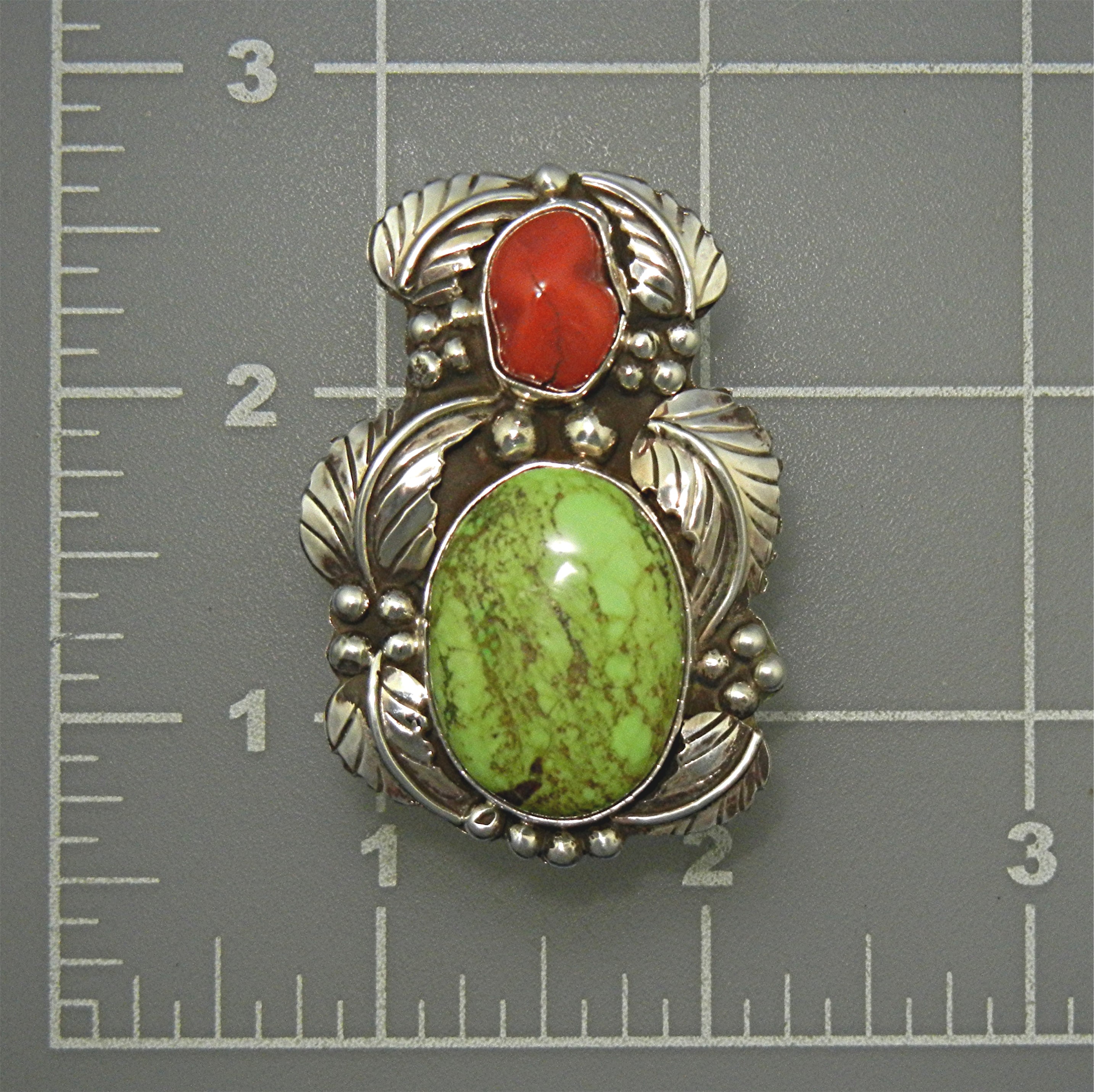 Navajo Gaspeite Coral Sterling Silver Ring Signed A T